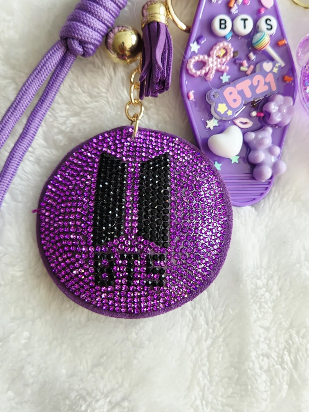 BTS Purple Rhinestone Keychain Charm Set Stunning K Pop Bag Charm